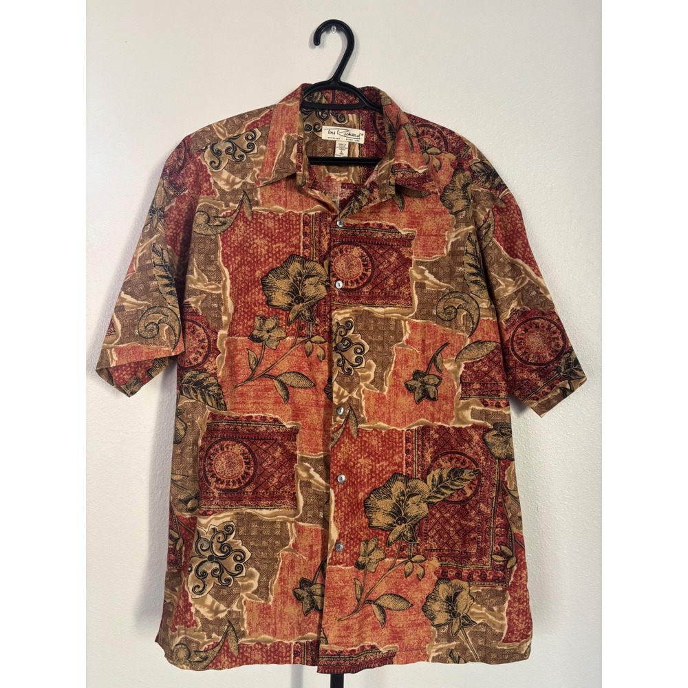 Tori Richard Honolulu Mens Large Cotton Lawn Aloha Shirt Red Abstract Floral USA